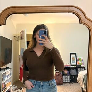 Caution To The Wind Chocolate Ribbed Top